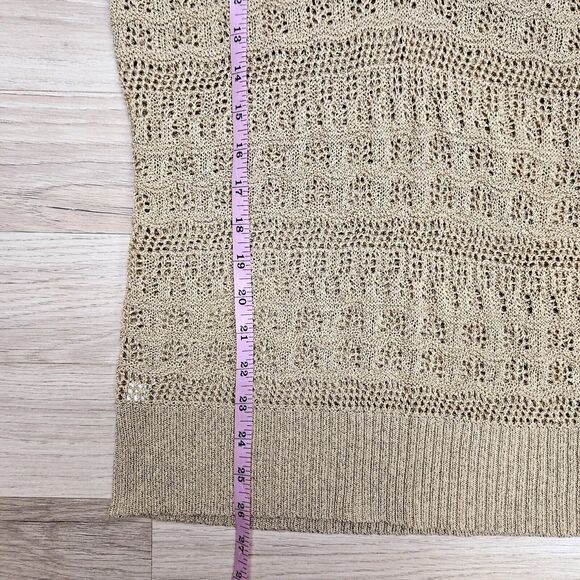 Ann Taylor LOFT Womens Tan Open Crochet V-neckline Blouse Flutter Sleeves Small - Picture 7 of 8